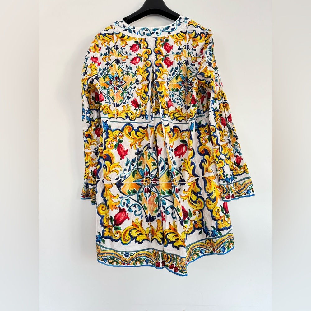 Dolce and Gabbana Majolica Printed Cotton Bell Sleeve Kaftan Dress size IT 42 - Picture 3 of 13